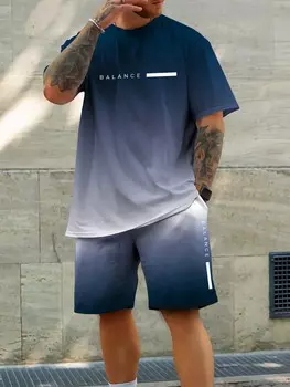 Мужская футболка с короткими рукавами и шорты с буквенным узором Homme, комплект из двух предметов Manfinity, мультиколор