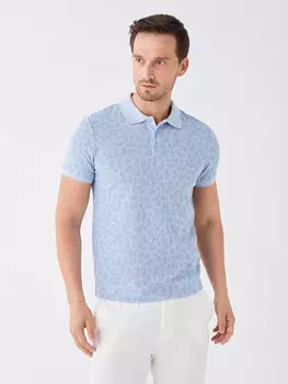 Мужская футболка с короткими рукавами и воротником-поло с рисунком LCWAIKIKI Classic, светло-синий