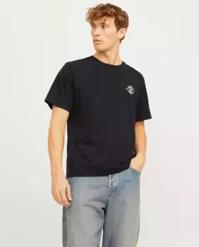 Мужская футболка с короткими рукавами, круглым вырезом и принтом на спине Jack & Jones, черный