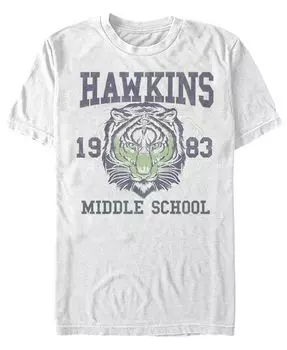 Мужская футболка с короткими рукавами "Очень странные дела" Hawkins Middle School 1983 Tiger Fifth Sun, белый