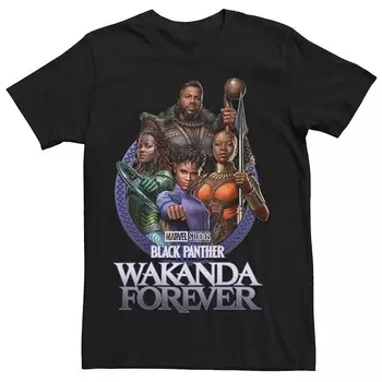 Мужская футболка с круглым портретом Marvel Wakanda Forever Groupshot Licensed Character, черный