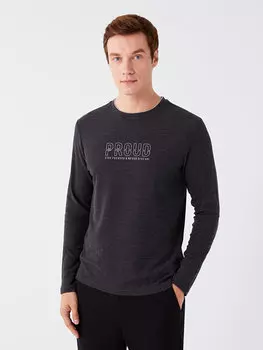 Мужская футболка с круглым вырезом и длинным рукавом с принтом LCWAIKIKI Classic, антрацит меланж