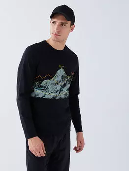 Мужская футболка с круглым вырезом и длинным рукавом с принтом LCW OUTDOOR, новый черный