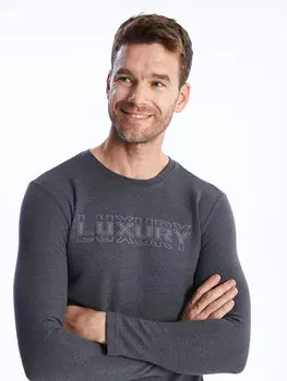 Мужская футболка с круглым вырезом и длинным рукавом с принтом LCWAIKIKI Classic, антрацит меланж