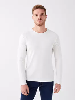 Мужская футболка с круглым вырезом и длинными рукавами LCWAIKIKI Classic, экрю