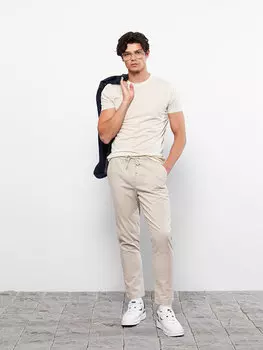 Мужская футболка с круглым вырезом и коротким рукавом LCW Casual, экрю