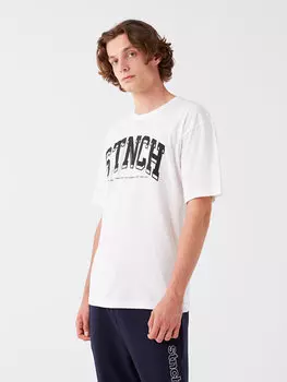 Мужская футболка с круглым вырезом и коротким рукавом с принтом LCW Casual, экрю