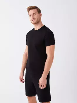 Мужская футболка с круглым вырезом и коротким рукавом LC WAIKIKI, черный