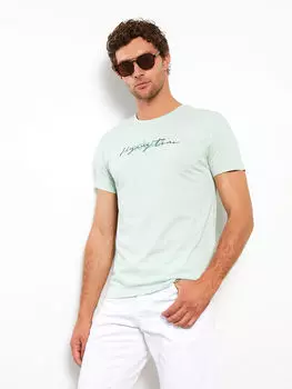 Мужская футболка с круглым вырезом и коротким рукавом с принтом LCW Casual