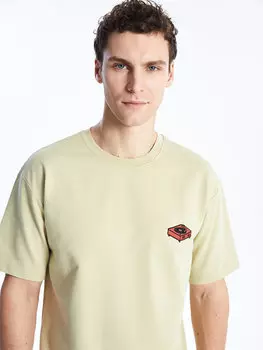 Мужская футболка с круглым вырезом и коротким рукавом с принтом LCW Casual, светло-фисташковый зеленый