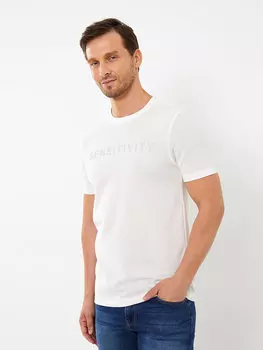 Мужская футболка с круглым вырезом и коротким рукавом с принтом LCWAIKIKI Classic, экрю