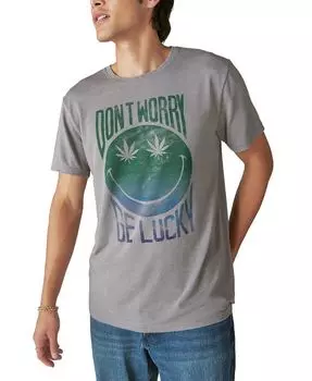 Мужская футболка с круглым вырезом и короткими рукавами Don't Worry со смайликом Lucky Brand, серый
