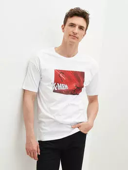 Мужская футболка с круглым вырезом и короткими рукавами X-Men с принтом из чесаного хлопка LCW Casual