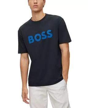 Мужская футболка с круглым вырезом из джерси с логотипом boss Hugo Boss, темно-синий