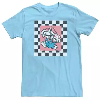 Мужская футболка с квадратным портретом в клетку Nintendo Super Mario Licensed Character