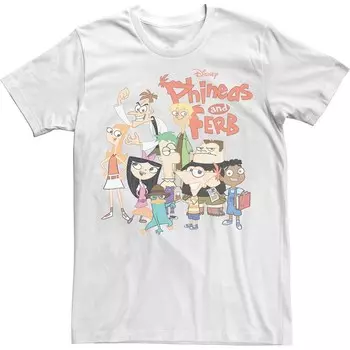 Мужская футболка с логотипом Disney's Phineas And Ferb The Group Licensed Character, белый