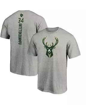 Мужская футболка с логотипом Giannis Antetokounmpo Heathered Grey Milwaukee Bucks Playmaker с именем и номером команды Fanatics, серый