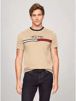 Мужская футболка с логотипом Hilfiger Signature Flag от Tommy Hilfiger, цвет beige heather