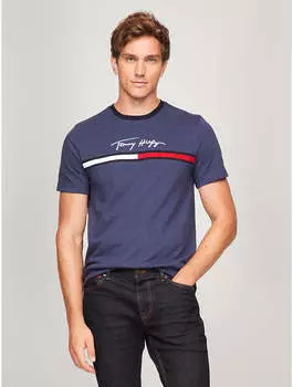 Мужская футболка с логотипом Hilfiger Signature Flag от Tommy Hilfiger, цвет navy heather