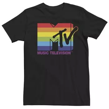 Мужская футболка с логотипом MTV в радужную полоску Licensed Character, черный