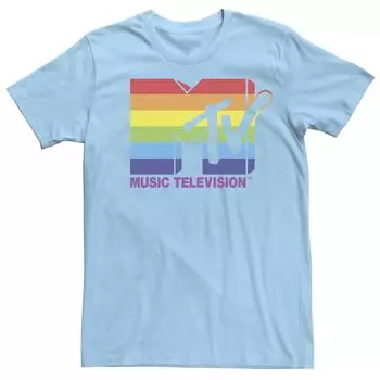 Мужская футболка с логотипом MTV в радужную полоску Licensed Character, светло-синий