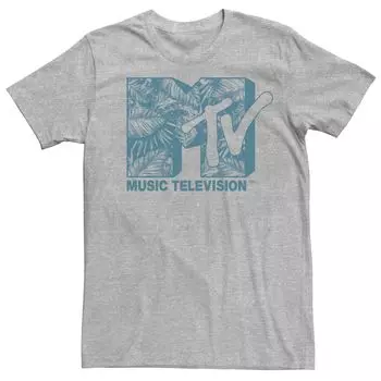 Мужская футболка с логотипом MTV в тропическом стиле темно-бирюзового цвета Licensed Character