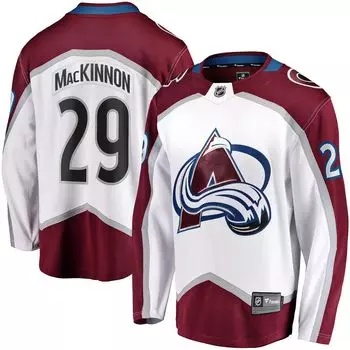 Мужская футболка с логотипом Nathan MacKinnon White Colorado Avalanche Away Premier Breakaway Player Fanatics