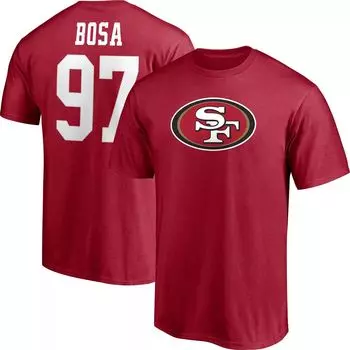 Мужская футболка с логотипом Nick Bosa Scarlet San Francisco 49ers со значком игрока, именем и номером Fanatics