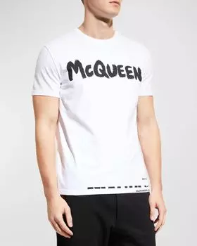 Мужская футболка с логотипом в стиле граффити Alexander McQueen, цвет White/Mix