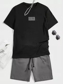 Мужская футболка с надписью Homme и шорты с завязками на талии Manfinity, темно-серый