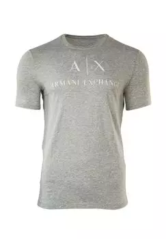 Мужская футболка с надписью, круглый вырез, хлопок стрейч ARMANI EXCHANGE, серый