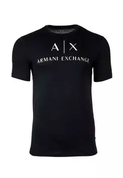 Мужская футболка с надписью, круглый вырез, хлопок стрейч ARMANI EXCHANGE, цвет Marine