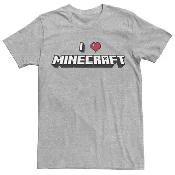 Мужская футболка с надписью Minecraft I Love Minecraft Licensed Character, цвет Athletic Heather