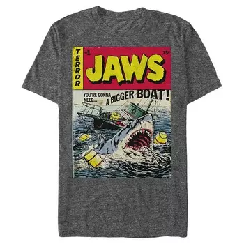 Мужская футболка с обложкой комиксов Jaws и графическим рисунком Licensed Character, цвет Charcoal Heather