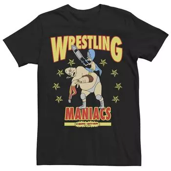 Мужская футболка с плакатом и портретом Beavis & Butthead Wrestling Maniacs, Black Licensed Character, черный