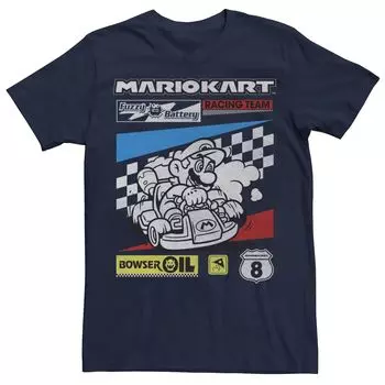 Мужская футболка с плакатом Mario Kart Racing Team Licensed Character, синий