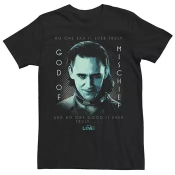 Мужская футболка с плакатом синего оттенка Marvel Loki God Of Mischief Licensed Character, черный