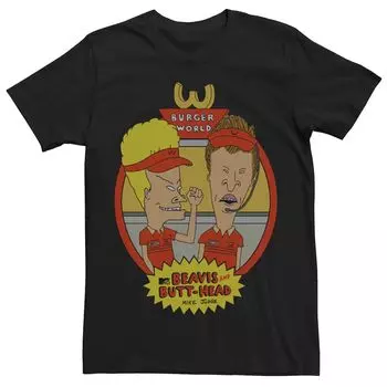 Мужская футболка с плакатом в рамке «Beavis And Butthead Burger World Circle» Licensed Character