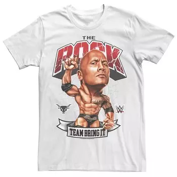 Мужская футболка с плакатом WWE The Rock Big Head Team Bring It Licensed Character, белый