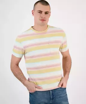 Мужская футболка с полосками и карманом, классический крой Sun + Stone, коричневый/бежевый