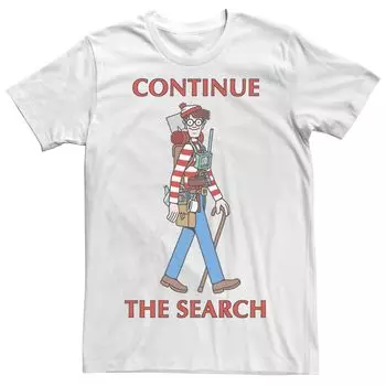 Мужская футболка с портретным рисунком Where's Waldo Continue The Search Licensed Character