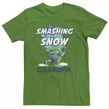 Мужская футболка с портретом дедушки и героями Marvel Hulk Smashing Through The Snow Licensed Character