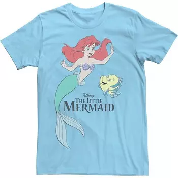Мужская футболка с портретом Disney's The Little Mermaid Ariel & Flounder Licensed Character, цвет Light Blue