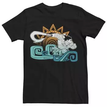 Мужская футболка с портретом и геометрическим узором Disney Moana Maui, Black Licensed Character, черный