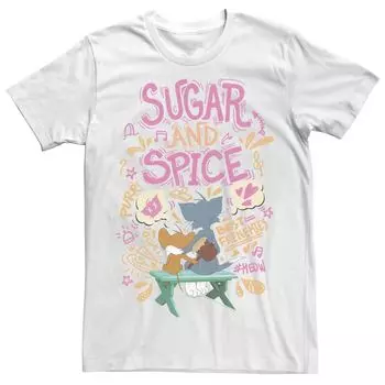 Мужская футболка с портретом Tom And Jerry Sugar And Spice Collage Licensed Character