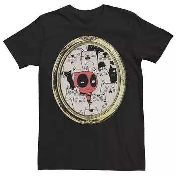 Мужская футболка с портретом в рамке Marvel Deadpool Cats Licensed Character, черный