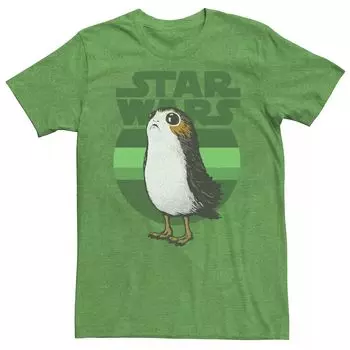 Мужская футболка с портретом в зеленом оттенке Porg в стиле ретро Star Wars