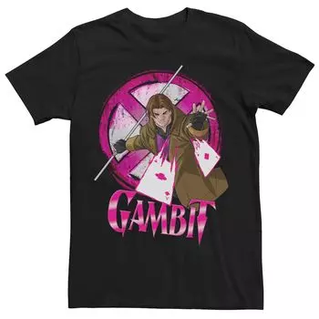 Мужская футболка с потертым портретом и логотипом Marvel X-Men Gambit X Licensed Character