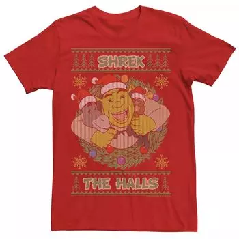 Мужская футболка с праздничным текстовым узором Shrek the Halls Licensed Character