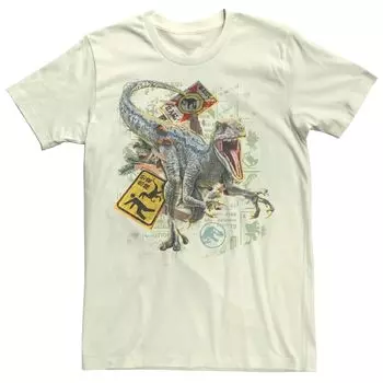 Мужская футболка с предупреждением Jurassic World Dominion Velociraptor Licensed Character